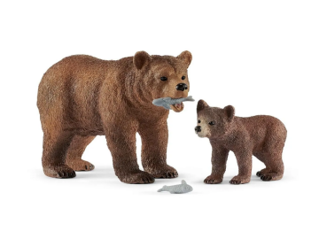 Schleich Grizli z mladičem in ribami