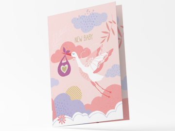 Čestitka origami 3D - štorklja roza eigrace